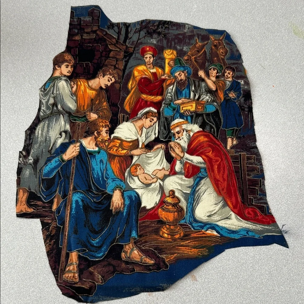 Set 3 pcs Appliqué Nativity Scene Vintage Die-Cut Illustration Red, Blue, Gold